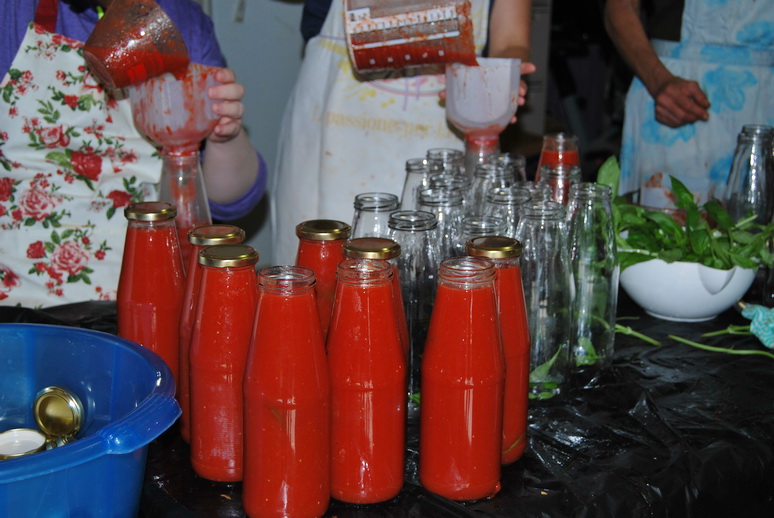 Bottles of tomato passata